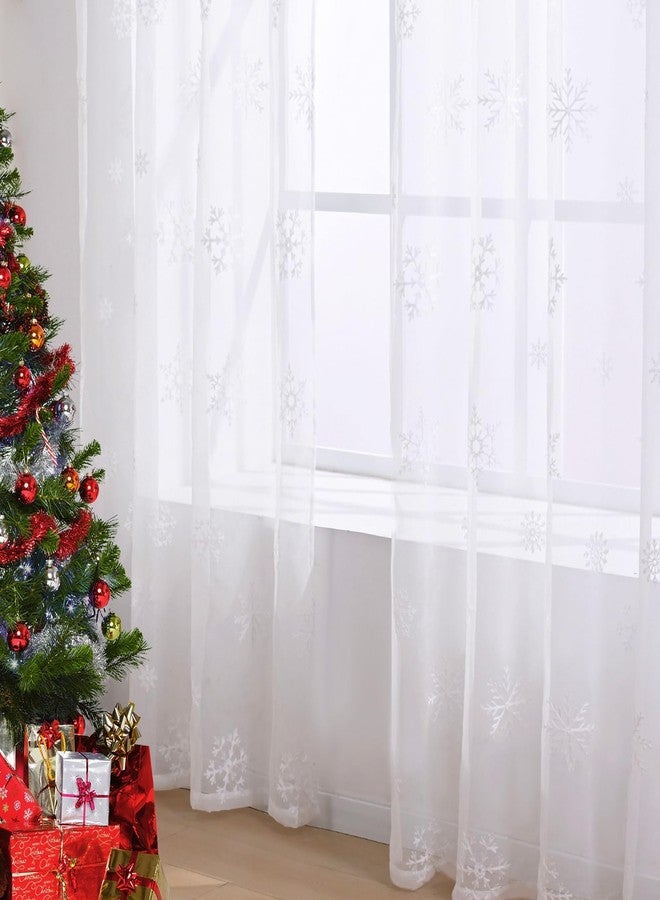 FRAMICS Christmas Sheer Curtains 84 Inch Length Embroidered Snowflake Window Curtains for Living Room Sheer Christmas Curtains Rod Pocket White Window Curtains for Winter, 52" W x 84" L, 2 Panels - Image 2